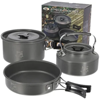 NGT Aluminium Outdoor Cook Set - 1.1 litre Kettle, Pot and Pan in Gun Metal